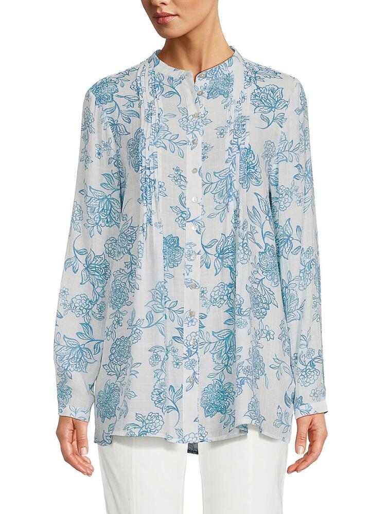 NANETTE nanette lepore Women's Semi Pleated Print Shirt - Blue Cover