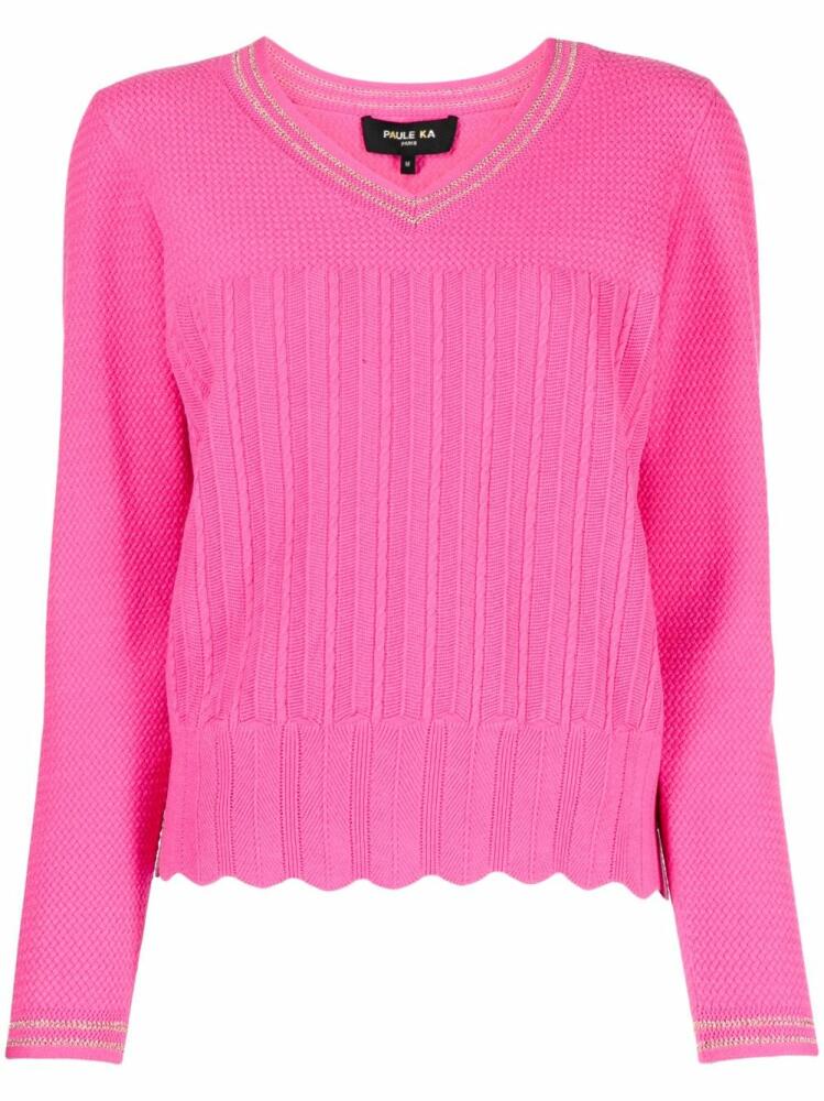 Paule Ka V-neck cable-knit jumper - Pink Cover