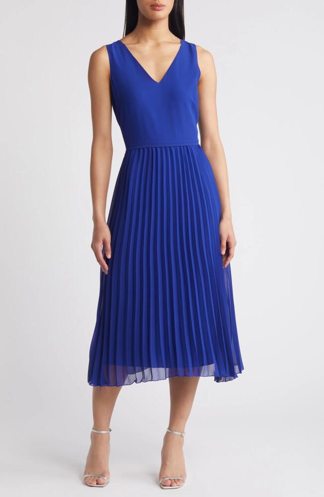 Sam Edelman V-Neck Accordion Pleat Dress in Cobalt Cover