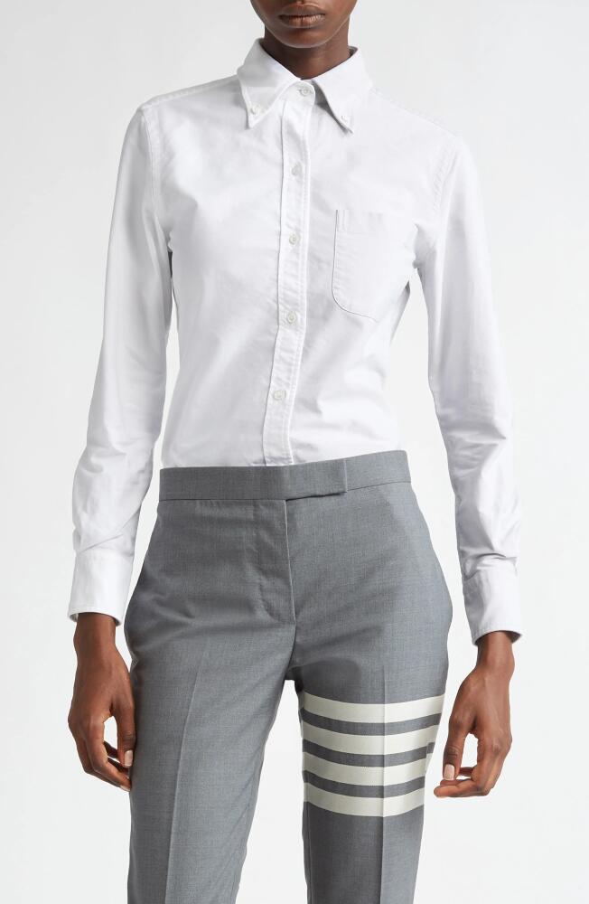 Thom Browne Two-Tone Cotton Button-Down Shirt in White Cover