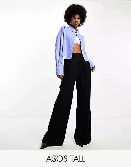 ASOS DESIGN Tall clean front wide leg pants in black Cover