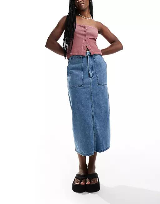 Vans Union denim carpenter maxi skirt in blue Cover