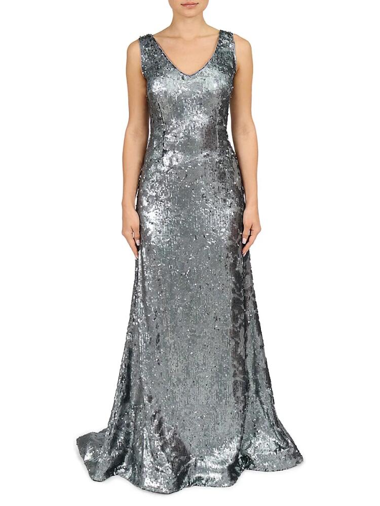 Rene Ruiz Collection Women's V Neck Sequin Mermaid Gown - Pewter Cover