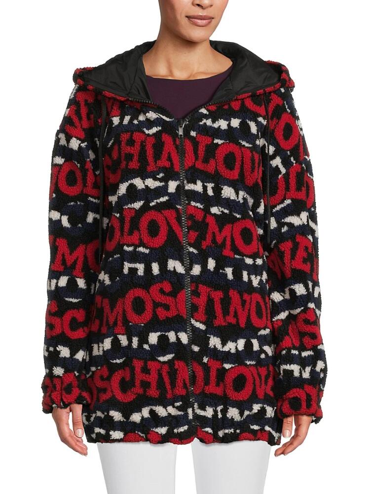 Love Moschino Women's Logo Faux Shearling Zip Hoodie - Red Multicolor Cover