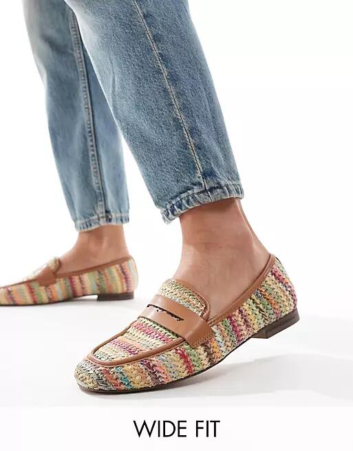 ASOS DESIGN Wide Fit Maddox raffia slim loafer in multi Cover