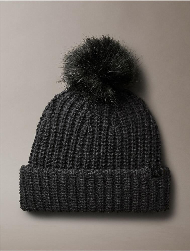 Calvin Klein Women's Ribbed Pom-Pom Beanie - Black Cover