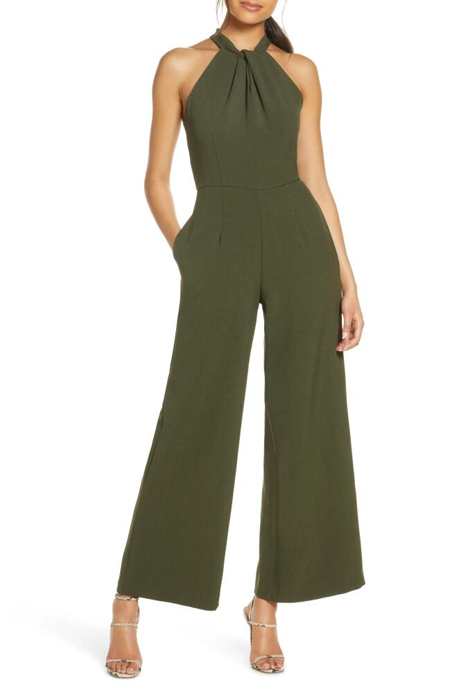 Julia Jordan Halter Neck Wide Leg Jumpsuit in Olive Cover