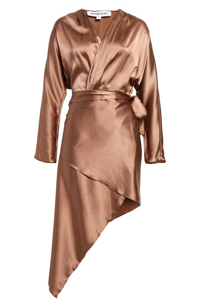 Mother of All Demi Long Sleeve Stretch Silk Faux Wrap Dress in Moka Cover