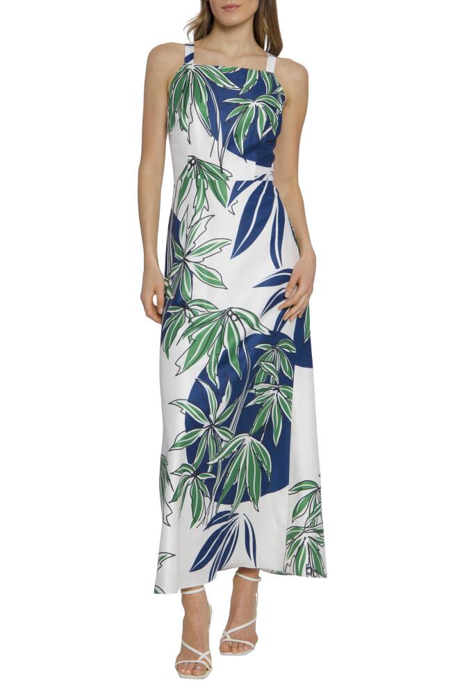 Maggy London Leaf Print Maxi Dress in Cream/Navy Cover