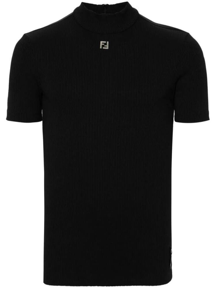 FENDI FF logo plaque ribbed T-shirt - Black Cover