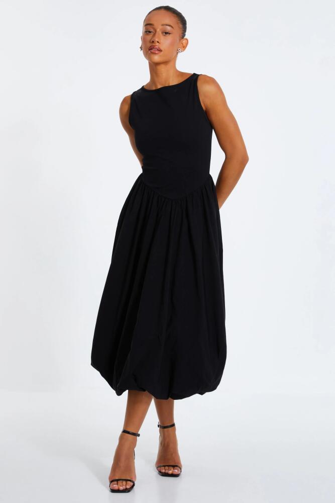 QUIZ Jersey and Bengaline Puffball Midi Dress in Black Cover