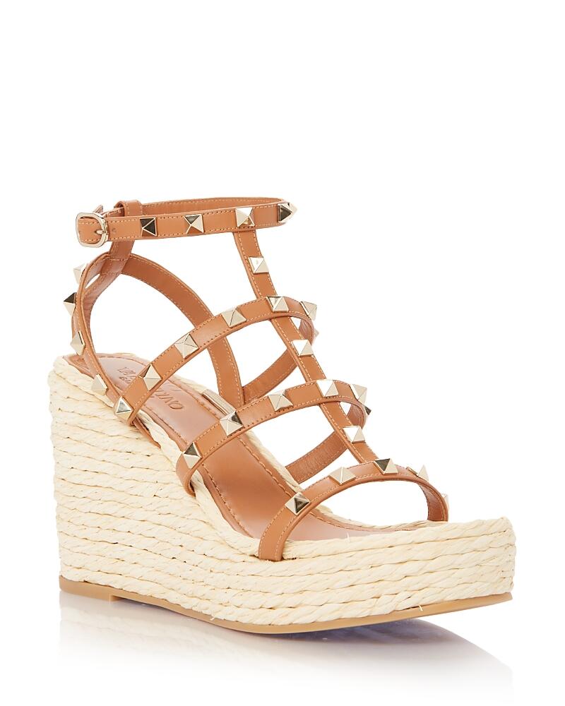 Valentino Garavani Women's Strappy Studded Espadrille Platform Wedge Sandals Cover