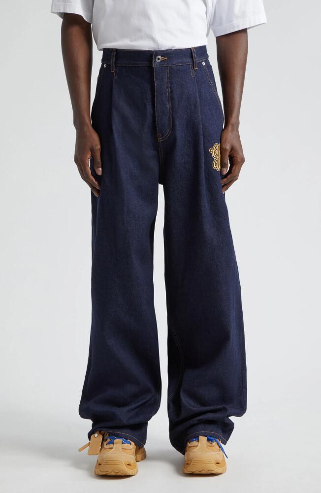 Off-White '90s Logo Baggy Jeans in Raw Blue Gold Cover