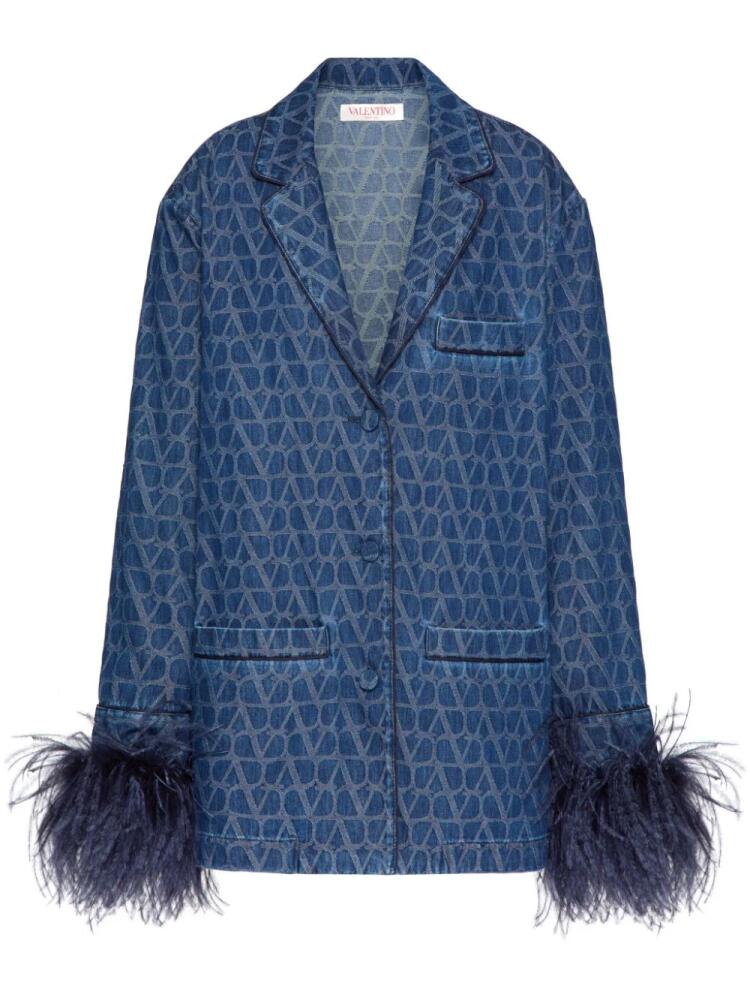 Valentino Garavani Toile Iconographe feather-trim denim jacket - Blue Cover