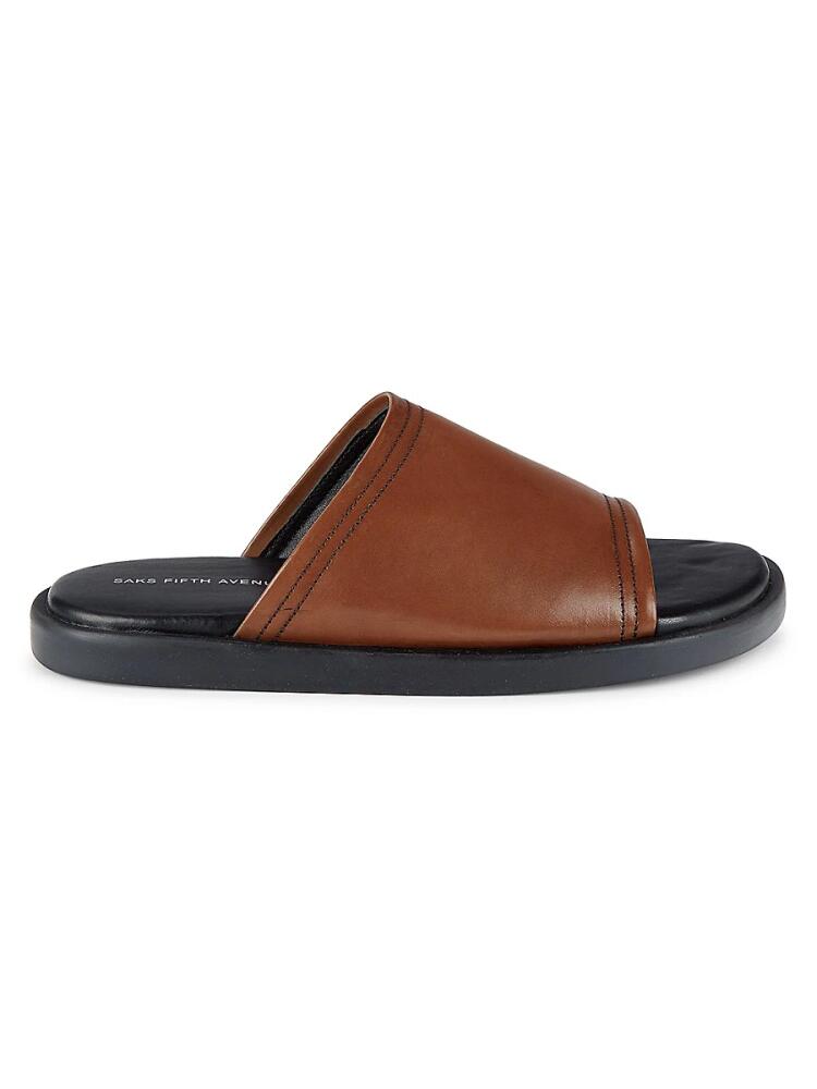 Saks Fifth Avenue Men's Milios Leather Flat Sandals - Dark Brown Cover