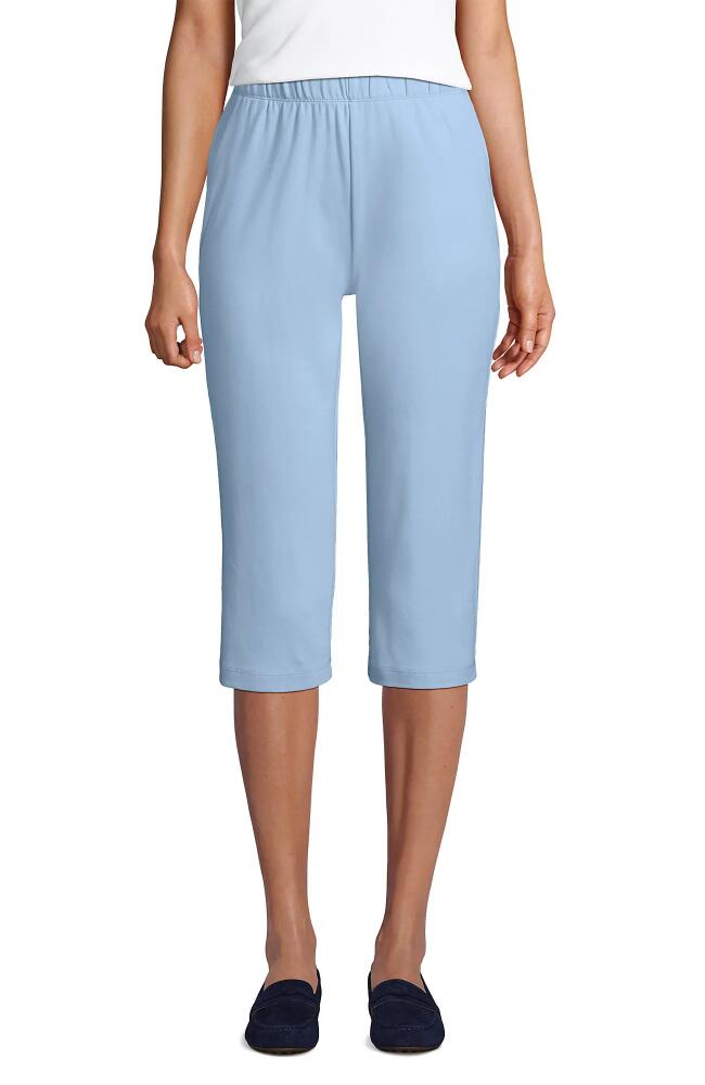 Lands' End Tall Sport Knit Elastic Waist Pull On Capri Pants in Soft Blue Haze Cover