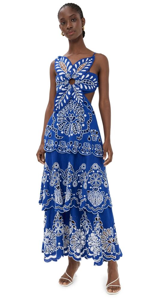 FARM Rio Blue Flower Richelieu Midi Dress Navy Blue Cover