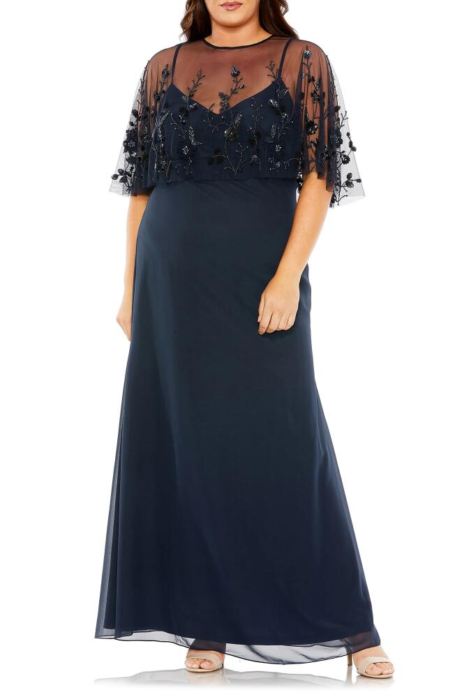 FABULOUSS BY MAC DUGGAL Beaded Mesh Overlay Gown in Midnight Cover