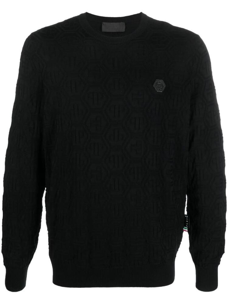 Philipp Plein logo-patch crew neck jumper - Black Cover