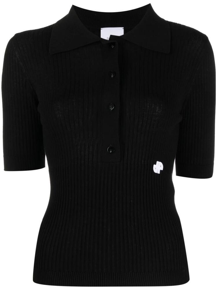 Patou ribbed short-sleeve polo top - Black Cover