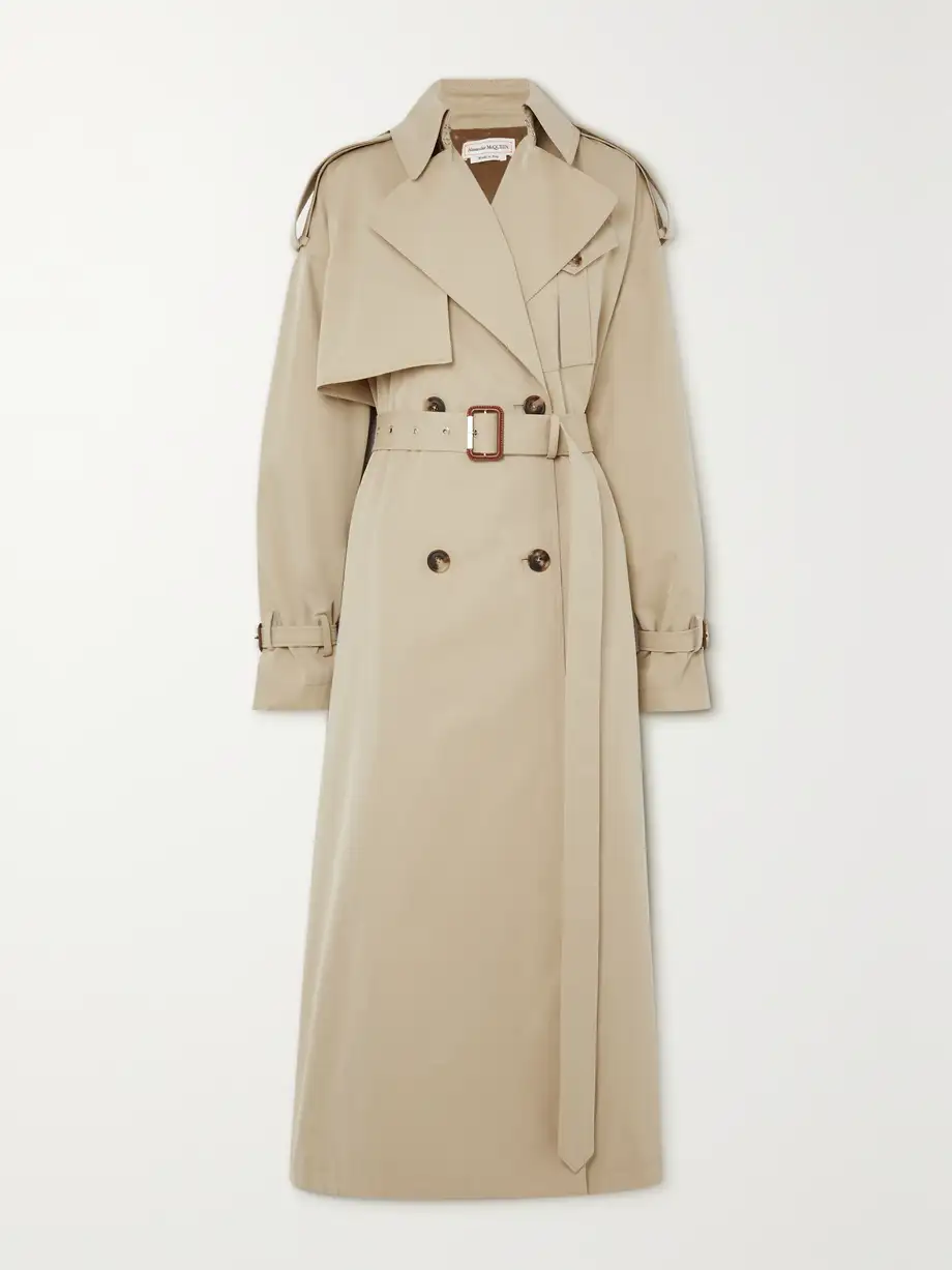 Alexander McQueen - Double-breasted Belted Cotton-gabardine Trench Coat - Neutrals Cover