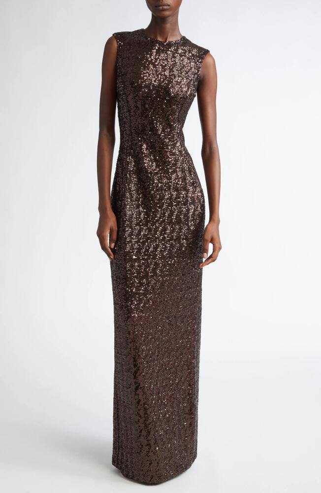 Michael Kors Collection Sequin Sleeveless Column Gown in Chocolate Cover