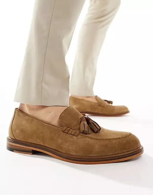 Walk London Putney Tassel Loafers In Tan Suede-Brown Cover