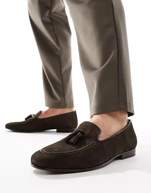 Walk London Trent Tassel Loafers In Brown Suede Cover