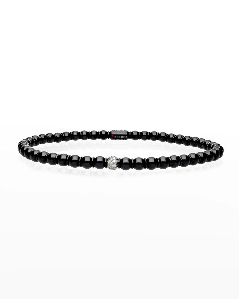 Roberto Demeglio White Gold and Black Ceramic Sfera Stretch Bracelet with One Diamond Bead Cover