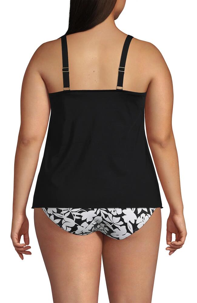 Lands' End Plus Size Long Torso Chlorine Resistant Tulip Hem Tankini Swimsuit Top in Black Cover