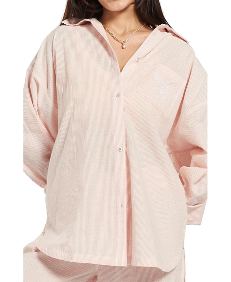 Peachaus Women's Yew Striped Ethical-Cotton Pajama Shirt Cover