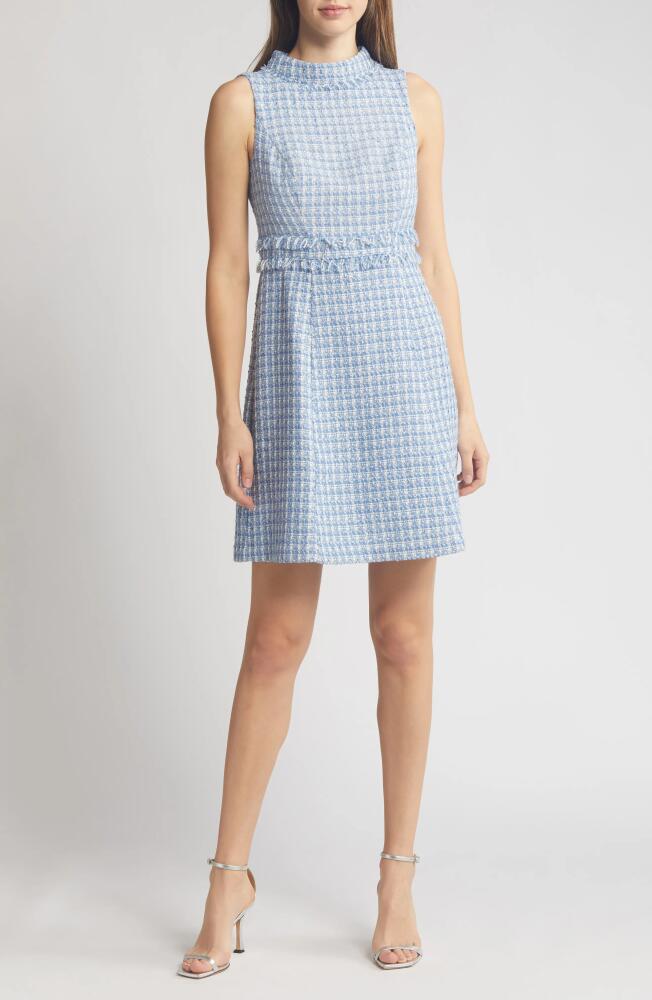 Eliza J Sleeveless Mock Neck Tweed A-Line Dress in Light Blue Cover