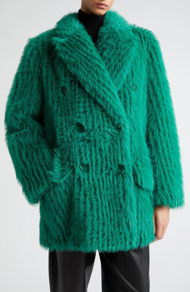 Stand Studio Zenni Double Breasted Faux Fur Jacket in Jade Green Cover