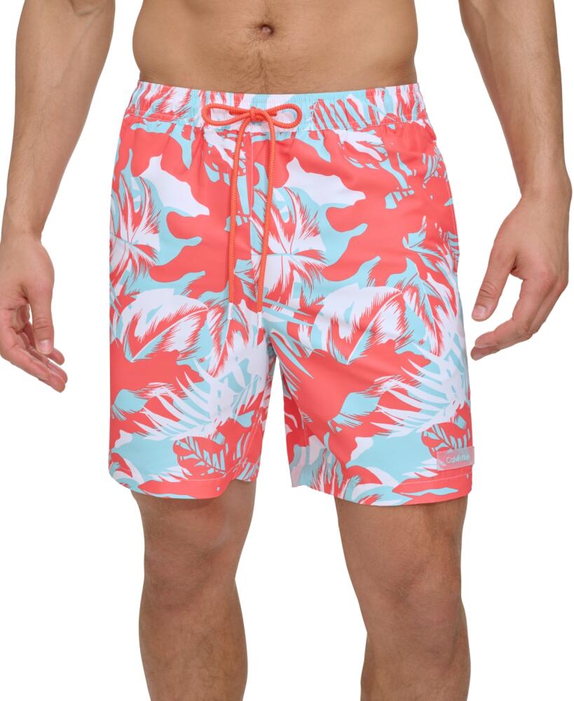 Calvin Klein Men's Island Camo Printed 7" Swim Trunks - Hot Coral Cover