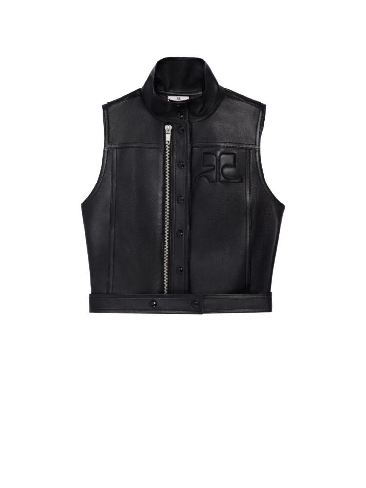 Courrèges logo-embossed zip-up leather gilet - Black Cover