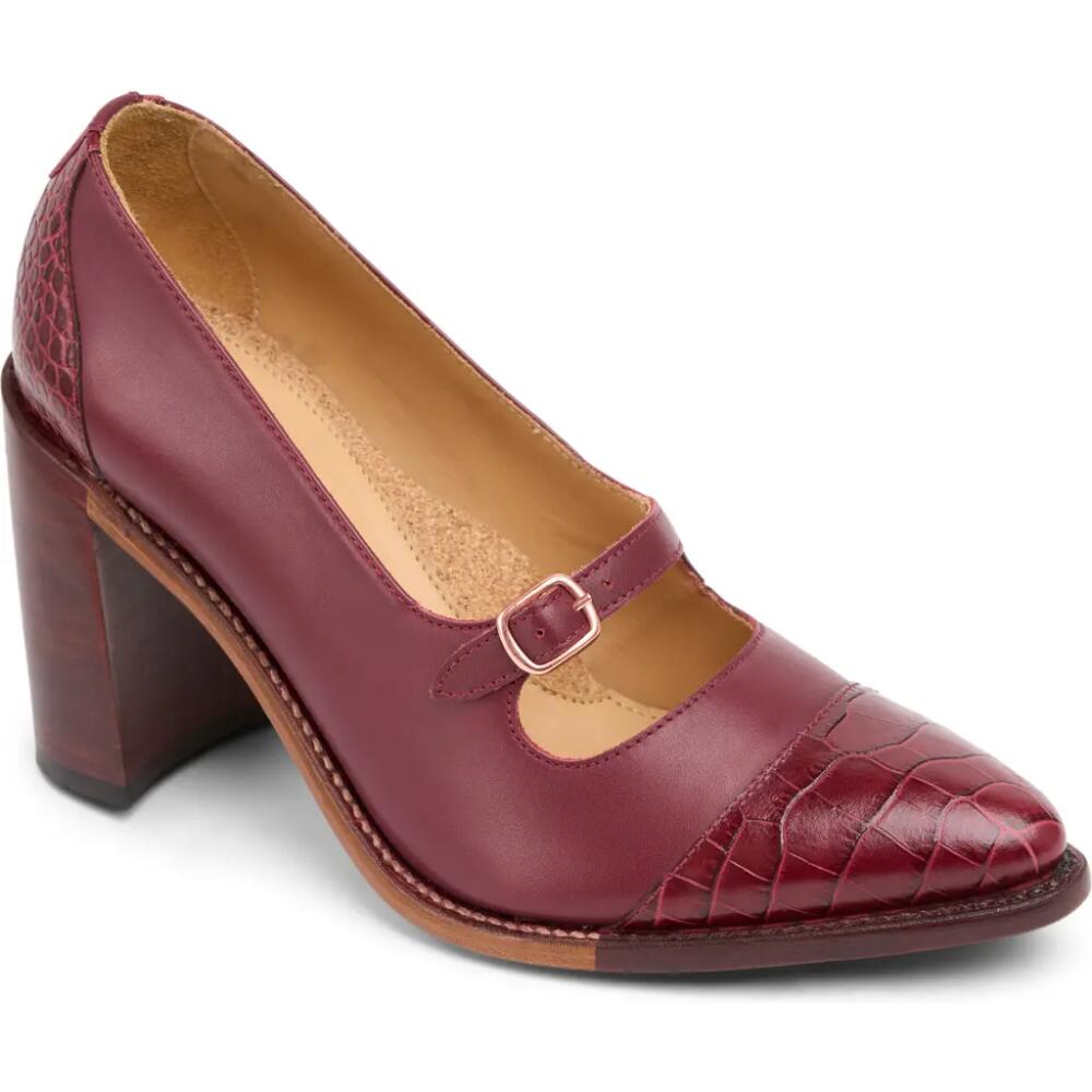 The Office of Angela Scott Miss Eliza Mary Jane Pointed Cap Toe Pump in Berry Croc Cover