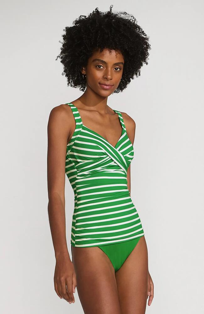 Lands' End Wrap Underwire Tankini Top Swimsuit in Fresh Grass/egret White Stripe Cover