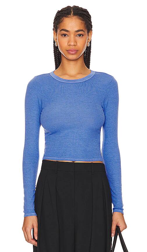 Enza Costa Silk Rib Cropped Long Sleeve Crew in Blue Cover