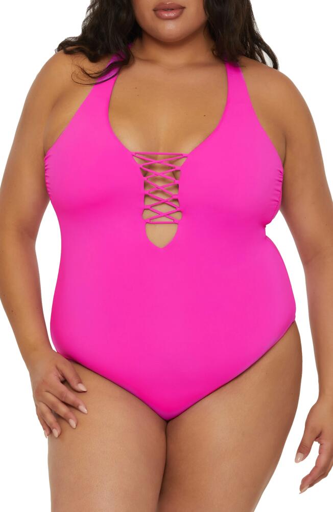 Becca Lace-Up One-Piece Swimsuit in Vivid Pink Cover