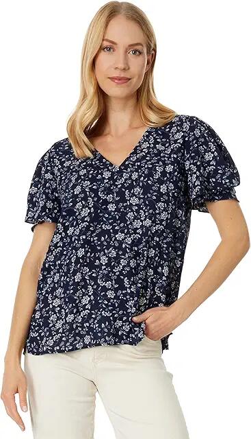 Vince Camuto Tulip Sleeve Blouse with V-Neck (Classic Navy) Women's Clothing Cover