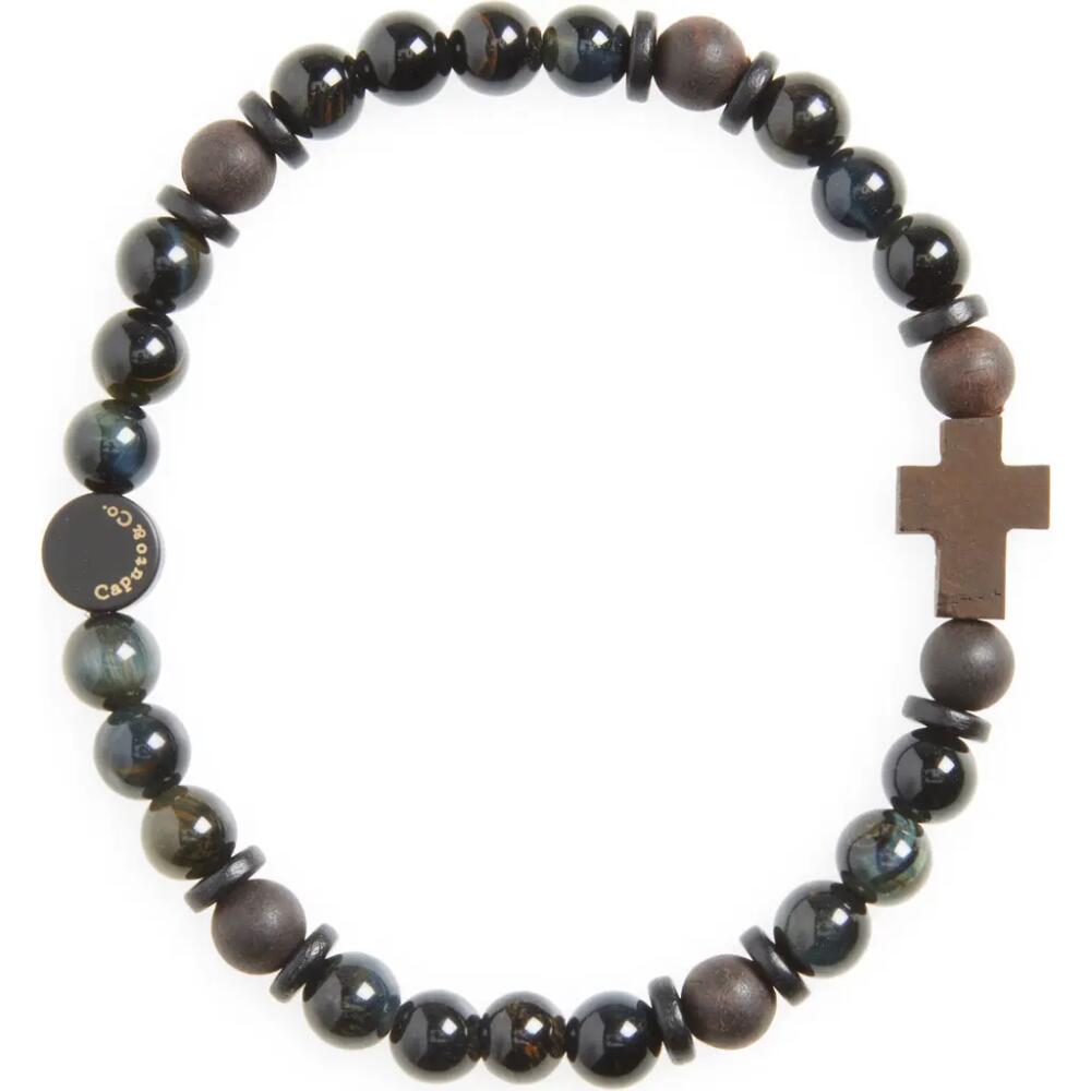 Caputo & Co. Men's Azabache Cross Beaded Stretch Bracelet in Blue Tiger Eye Cover