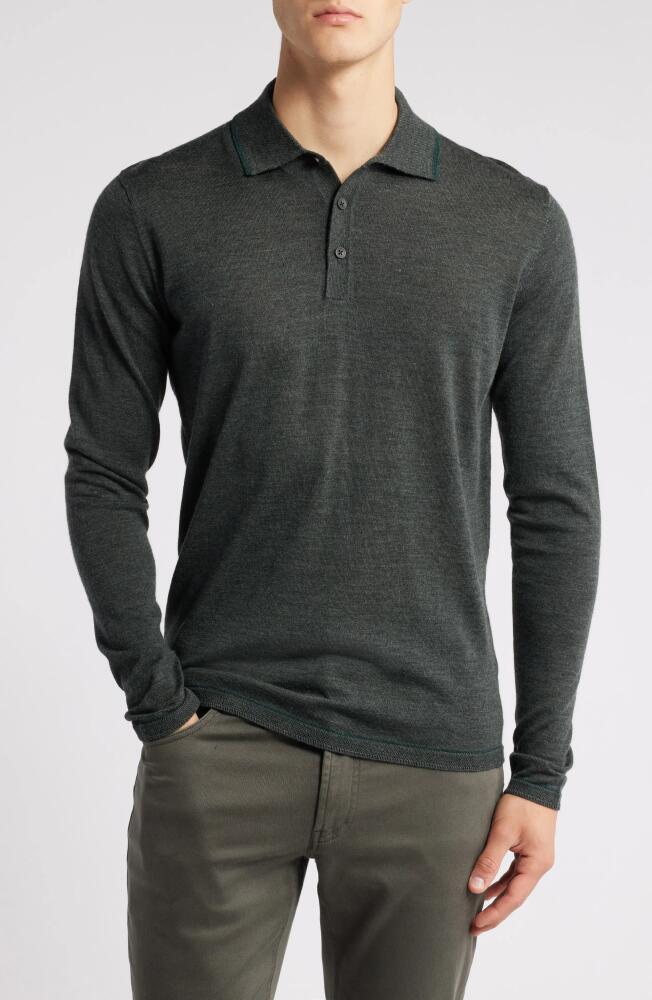 Robert Barakett Roman Long Sleeve Merino Wool Sweater Polo in Olive Cover