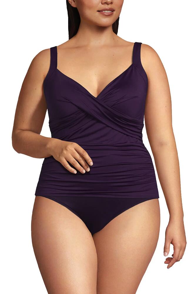 Lands' End Plus Size V-Neck Wrap Underwire Tankini Swimsuit Top in Blackberry Cover