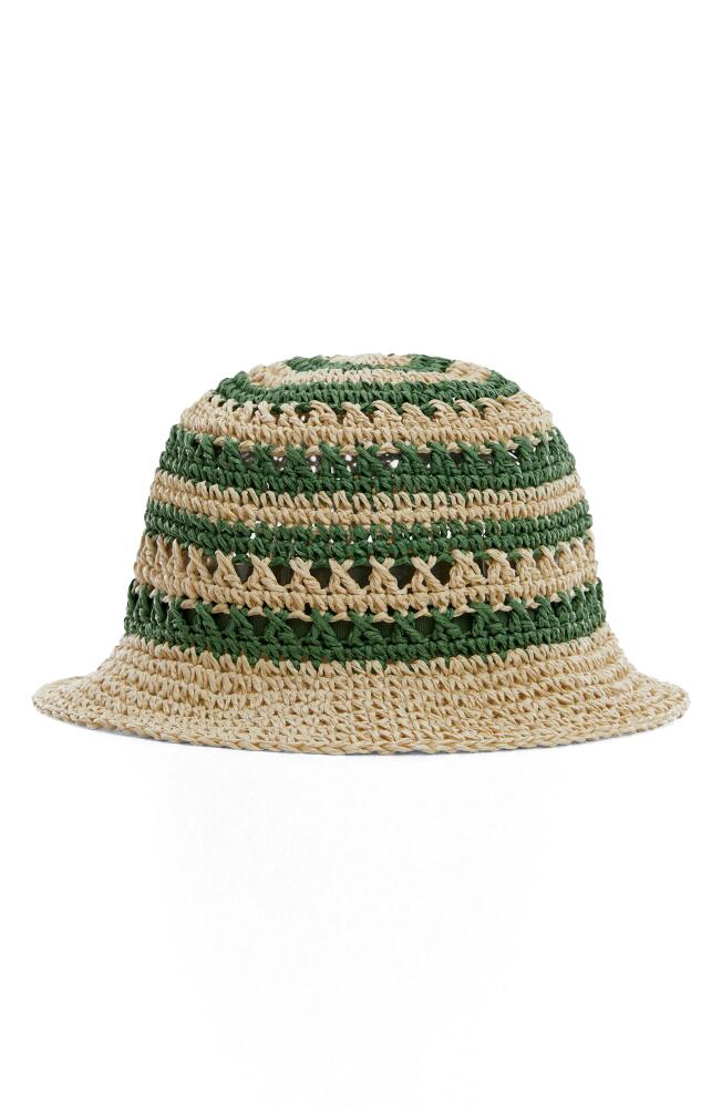 MANGO Stripe Straw Bucket Hat in Green Cover