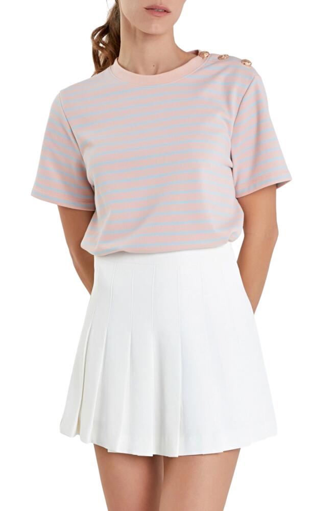 English Factory Button Stripe Jersey T-Shirt in Pink/Blue Cover