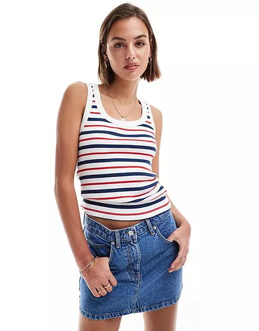 ASOS DESIGN ribbed tank top in stripe-Multi Cover