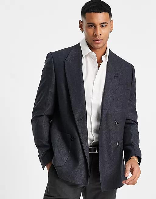 Topman double breasted skinny blazer in navy Cover