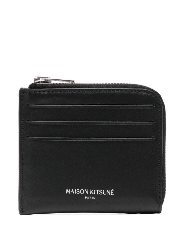 Maison Kitsuné logo-stamp leather cardholder - Black Cover