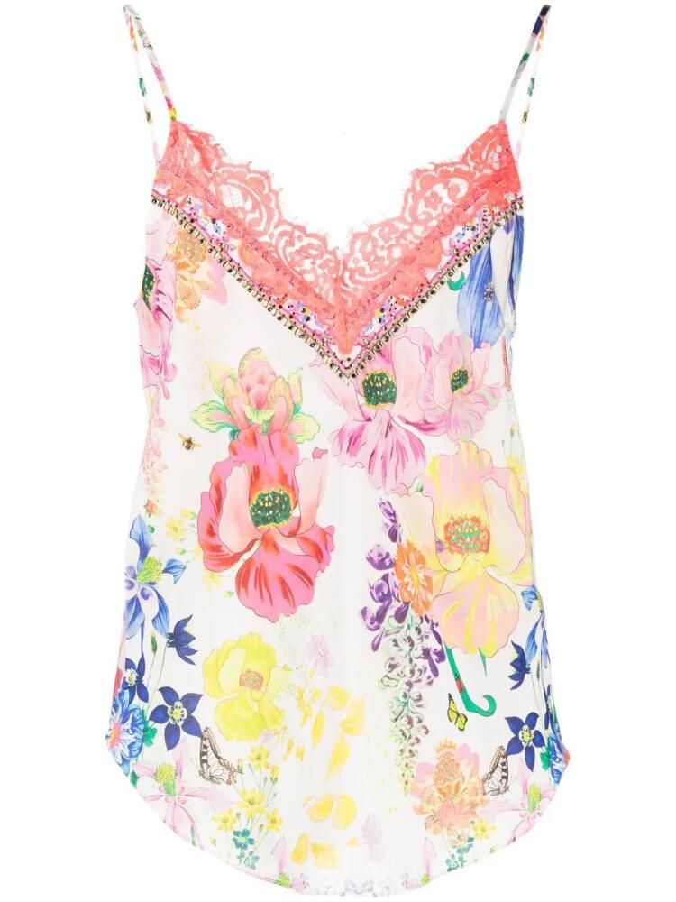 Camilla floral-print silk cami top - White Cover