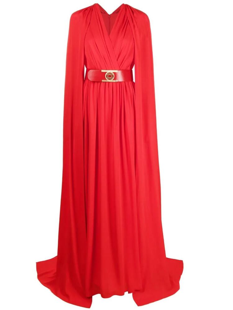 Elie Saab belted cape-effect silk gown - Red Cover